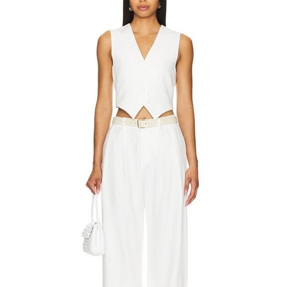ENZA COSTA Crepe Vest Womens Small Cream Cropped Button Front NEW - Picture 1 of 16